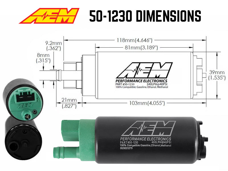 AEM 400LPH E85-COMPATIBLE HI FLOW IN-TANK FUEL PUMP - DOUBLE BARB - 50-1230