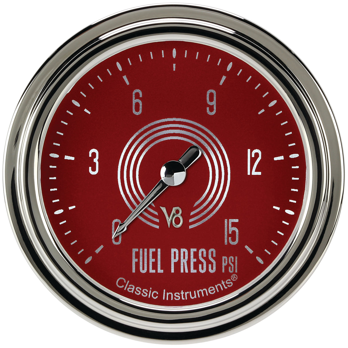 Classic Instruments V8 Red Steelie 2-5/8" Fuel Pressure Gauge (15 PSI) - V8RS345SLC