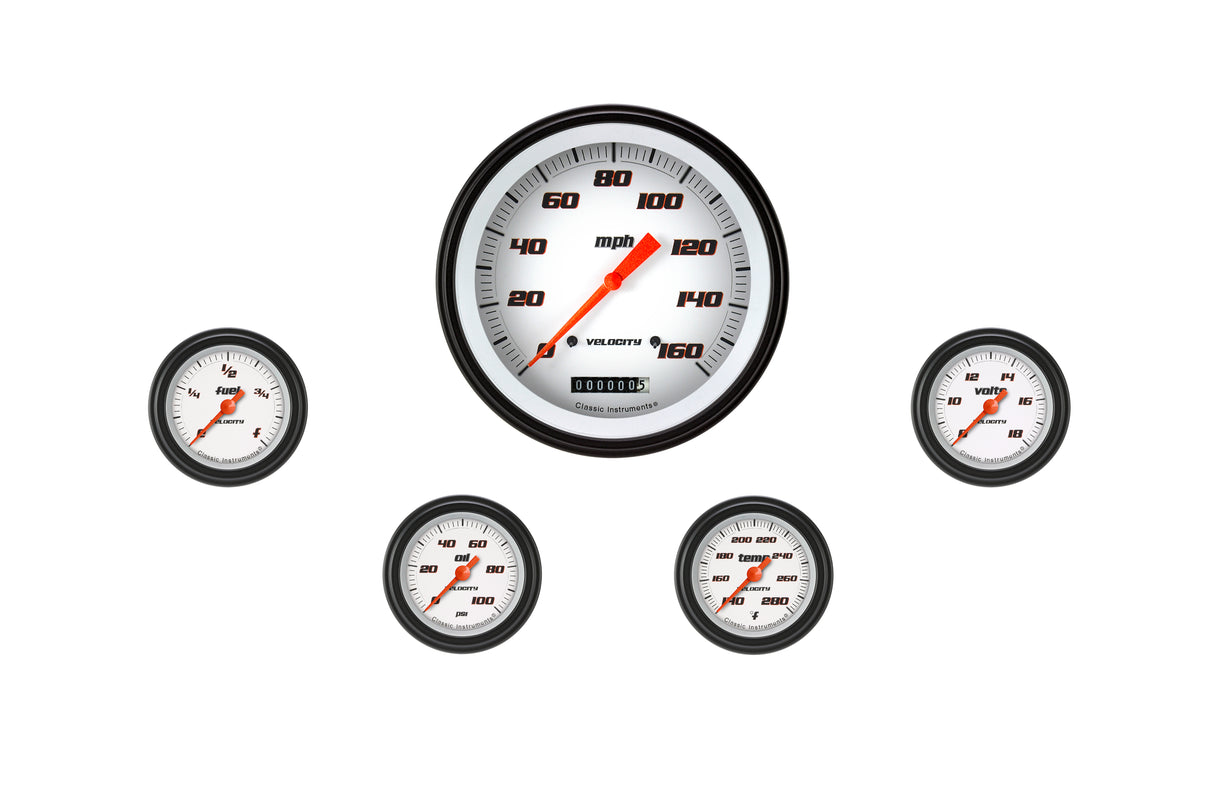 Classic Instruments Velocity White Five Gauge Set 154 - VS154WBLF