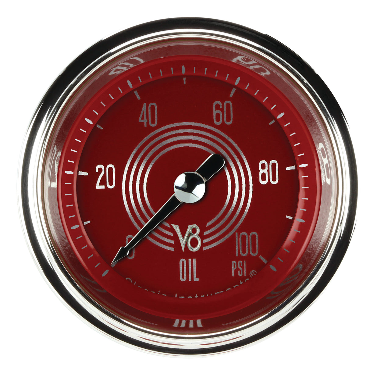 Classic Instruments V8 Red Steelie 2-1/8" Oil Pressure Gauge - V8RS181SHC