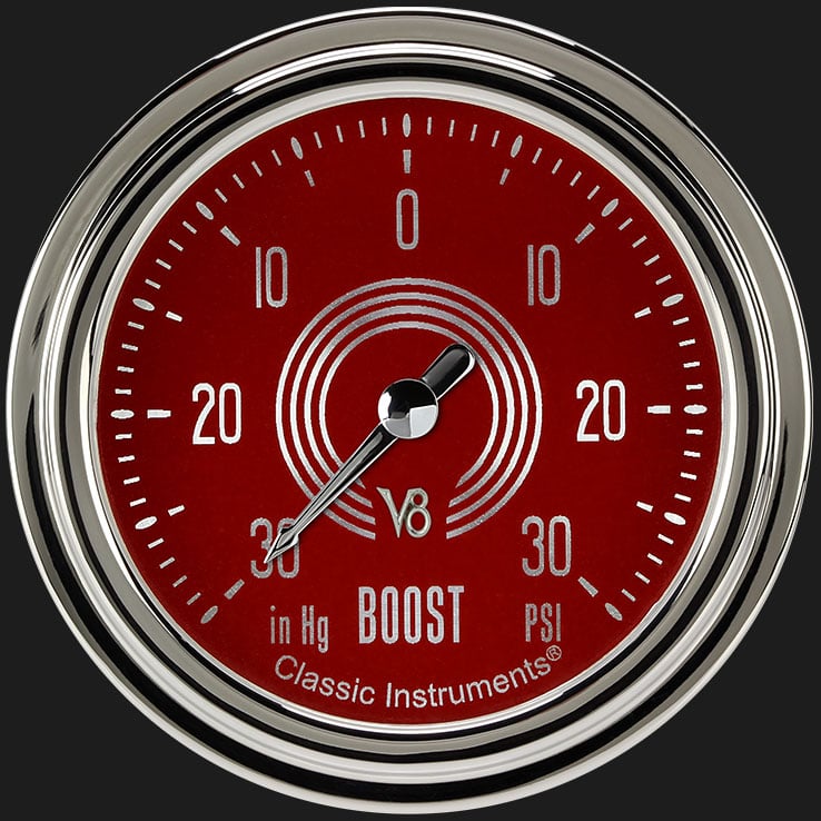 Classic Instruments V8 Red Steelie 2 5/8" Boost/Vac Gauge - V8RS341SLC