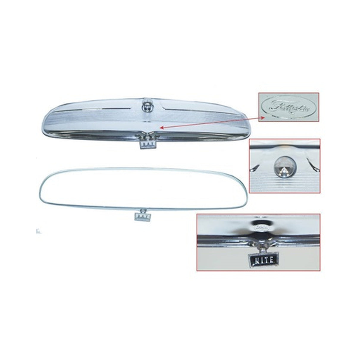 Scott Drake 1964-66 Day/Night Mirror w FoMoCo - C4AZ-17700-FMC