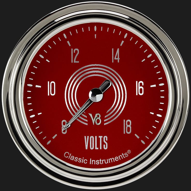 Classic Instruments V8 Red Steelie 2 5/8" Voltage Gauge - V8RS330SLC