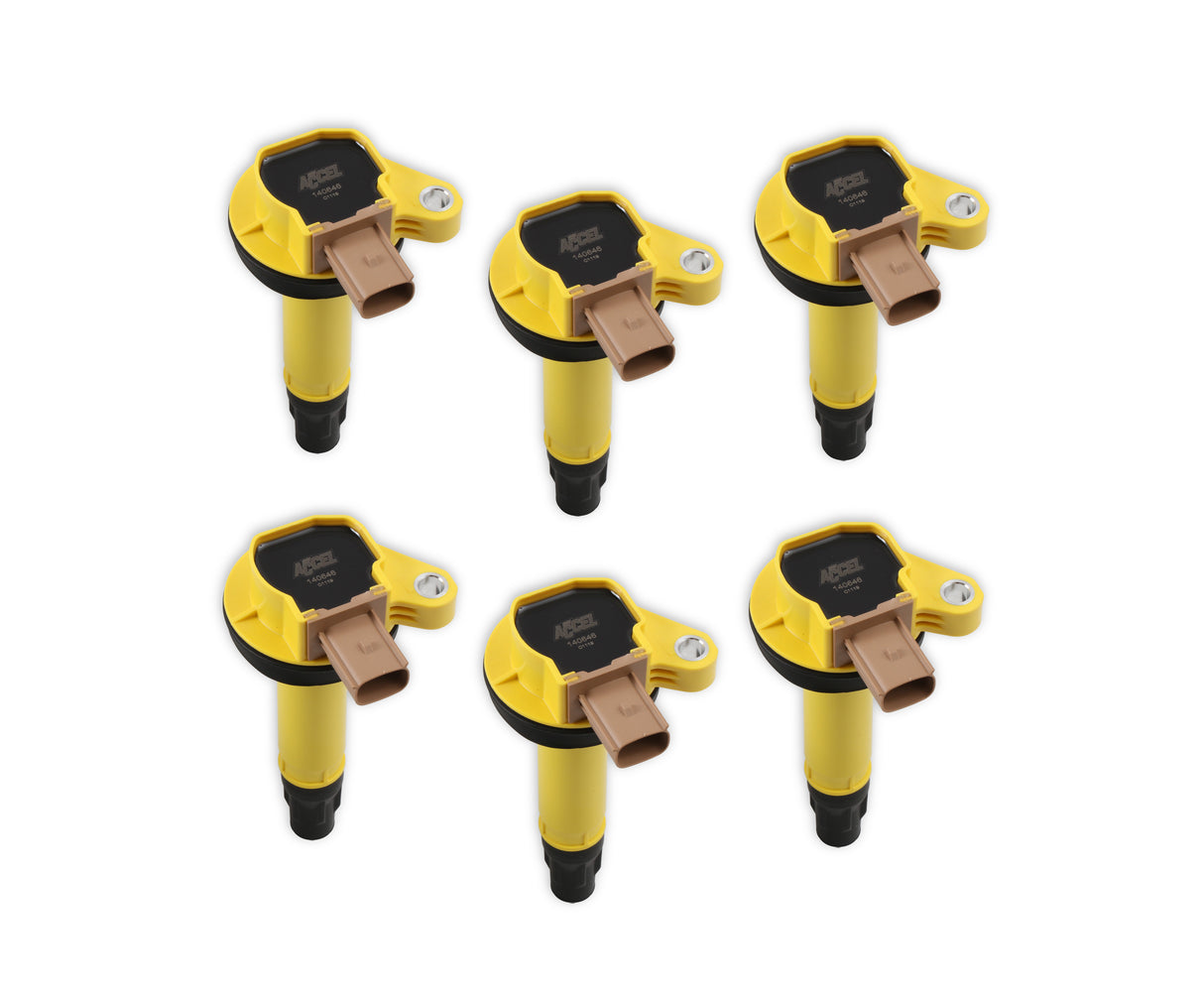 ACCEL Ignition Coil- SuperCoil- 2010-2016 Ford EcoBoost 3.5L V6- 6-Pack (3-Pin)-Yellow - 140646-6