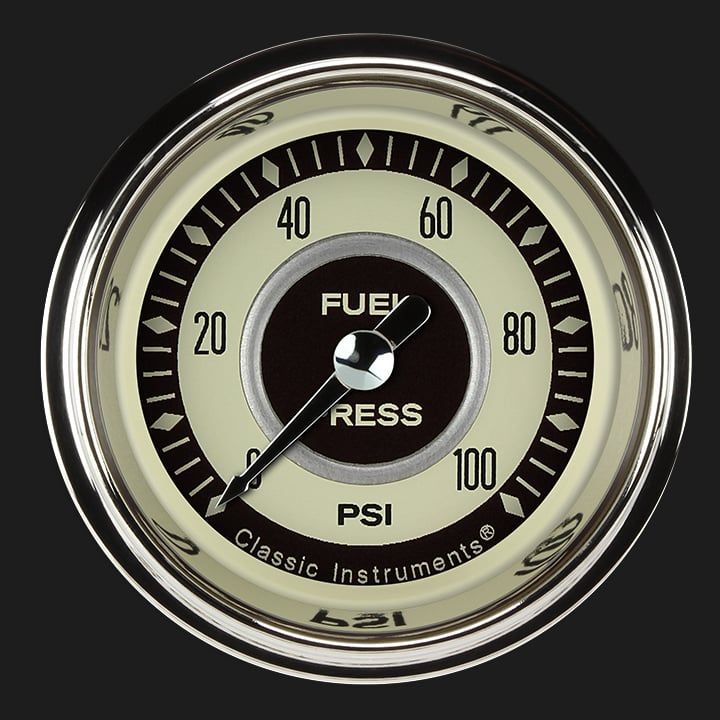 Classic Instruments Nostalgia VT 2 1/8" Fuel Pressure Gauge, 100 psi - NT146SHC