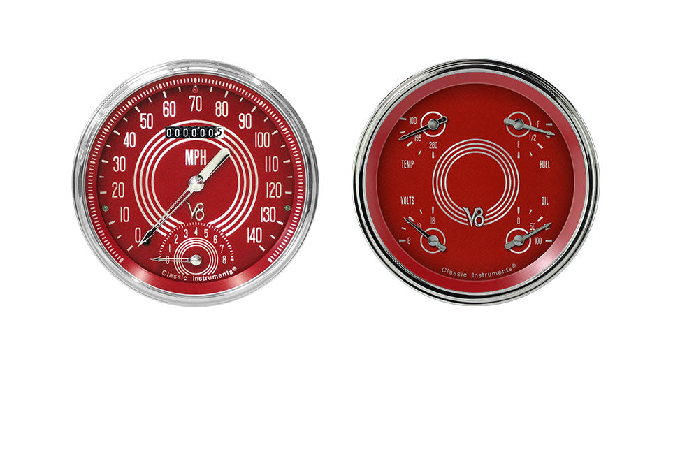 Classic Instruments V8 Red Steelie Series Two Gauge Set - V8RS62SLC