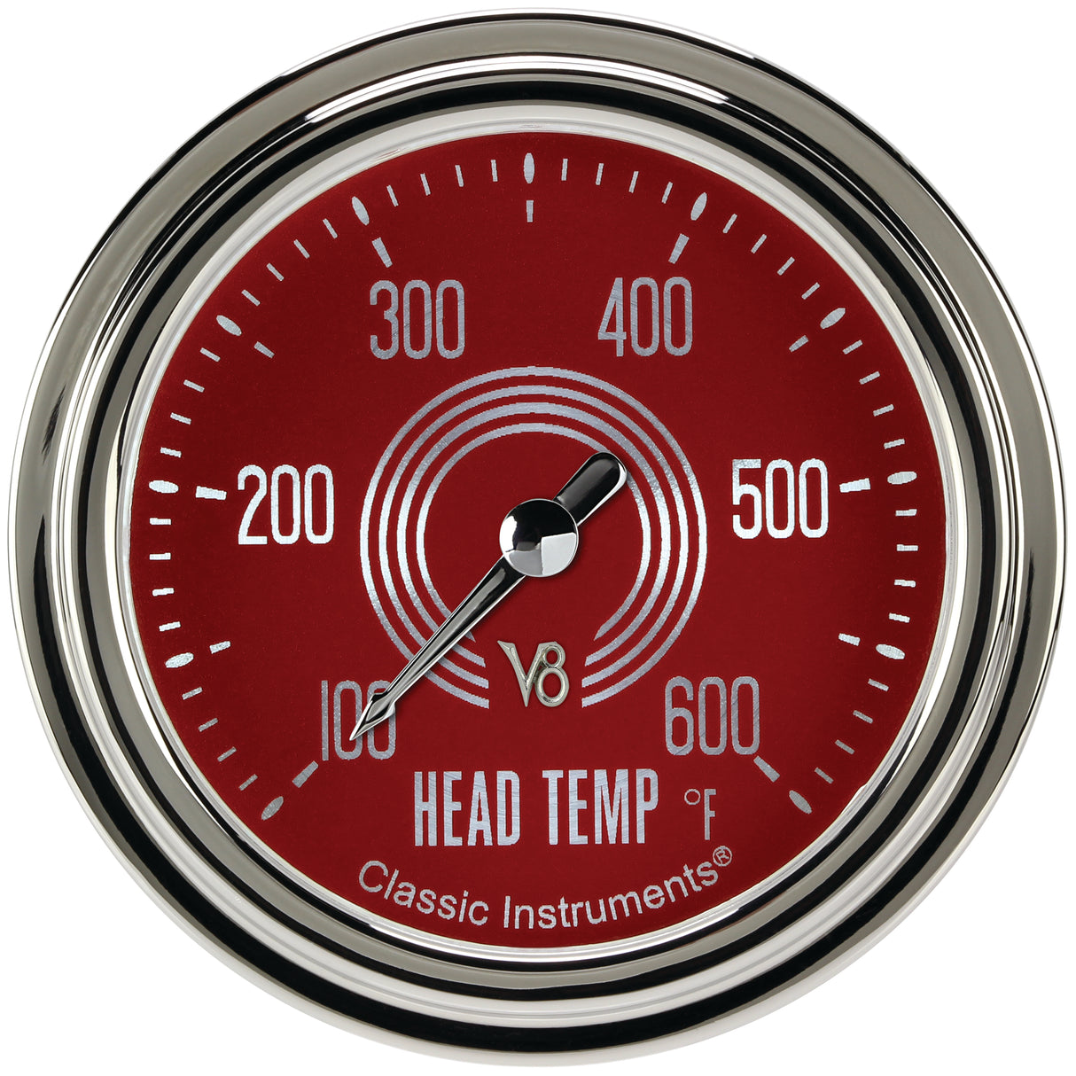 Classic Instruments V8 Red Steelie 2-5/8" Cylinder Head Tempature Gauge - V8RS397SLC