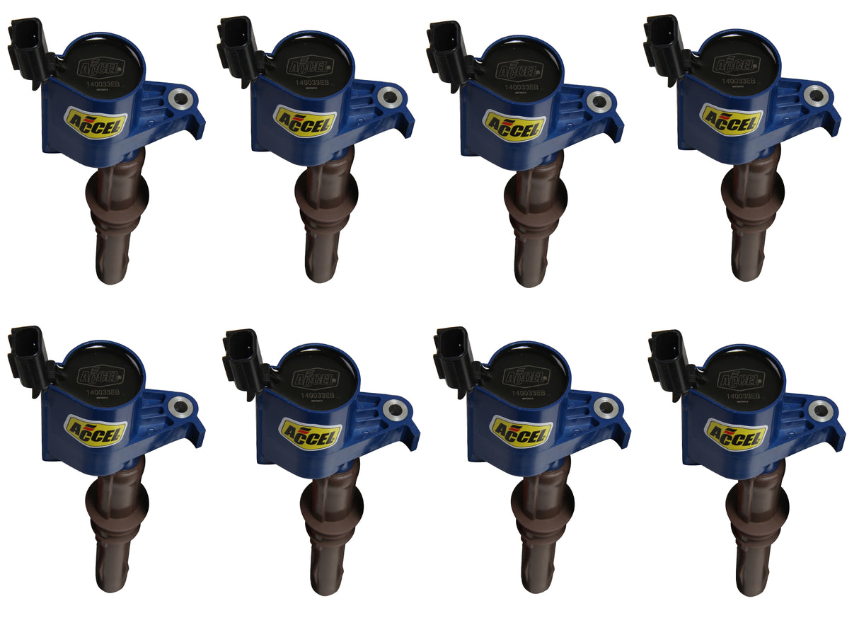 ACCEL Ignition Coil - SuperCoil - 2008-2014 Ford 4.6L/5.4L/6.8L 3-valve, Blue, 8-Pack - 140033EB-8