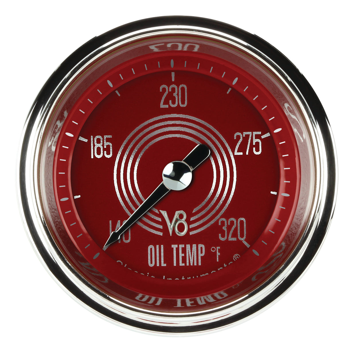 Classic Instruments V8 Red Steelie 2-1/8" Oil Temperature Gauge - V8RS128SHC