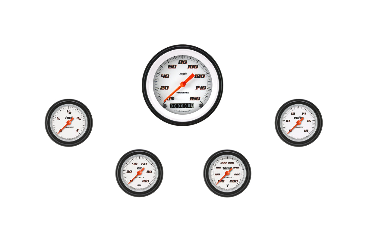 Classic Instruments Velocity White Five Gauge Set 100 - VS100WBLF