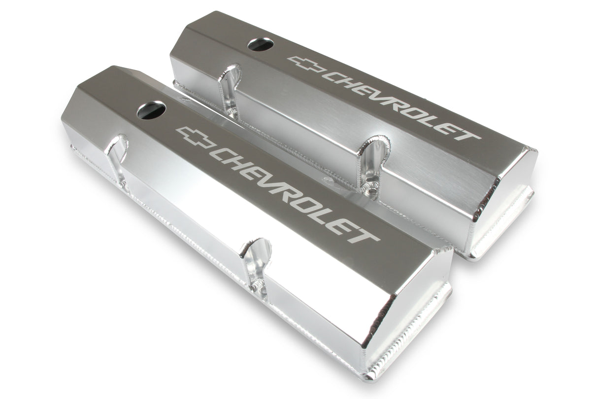 Holley 241-287 GM Licensed Valve Cover - Track Series - SBC - Fabricated Aluminum - Perimeter Bolt - Silver