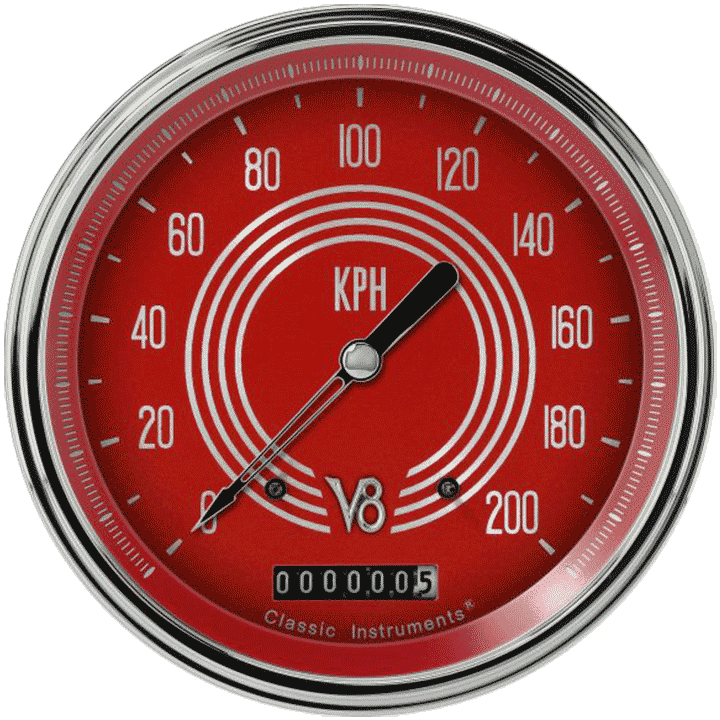 Classic Instruments V8 Red Steelie 4 5/8" Speedometer - V8RS58SLC