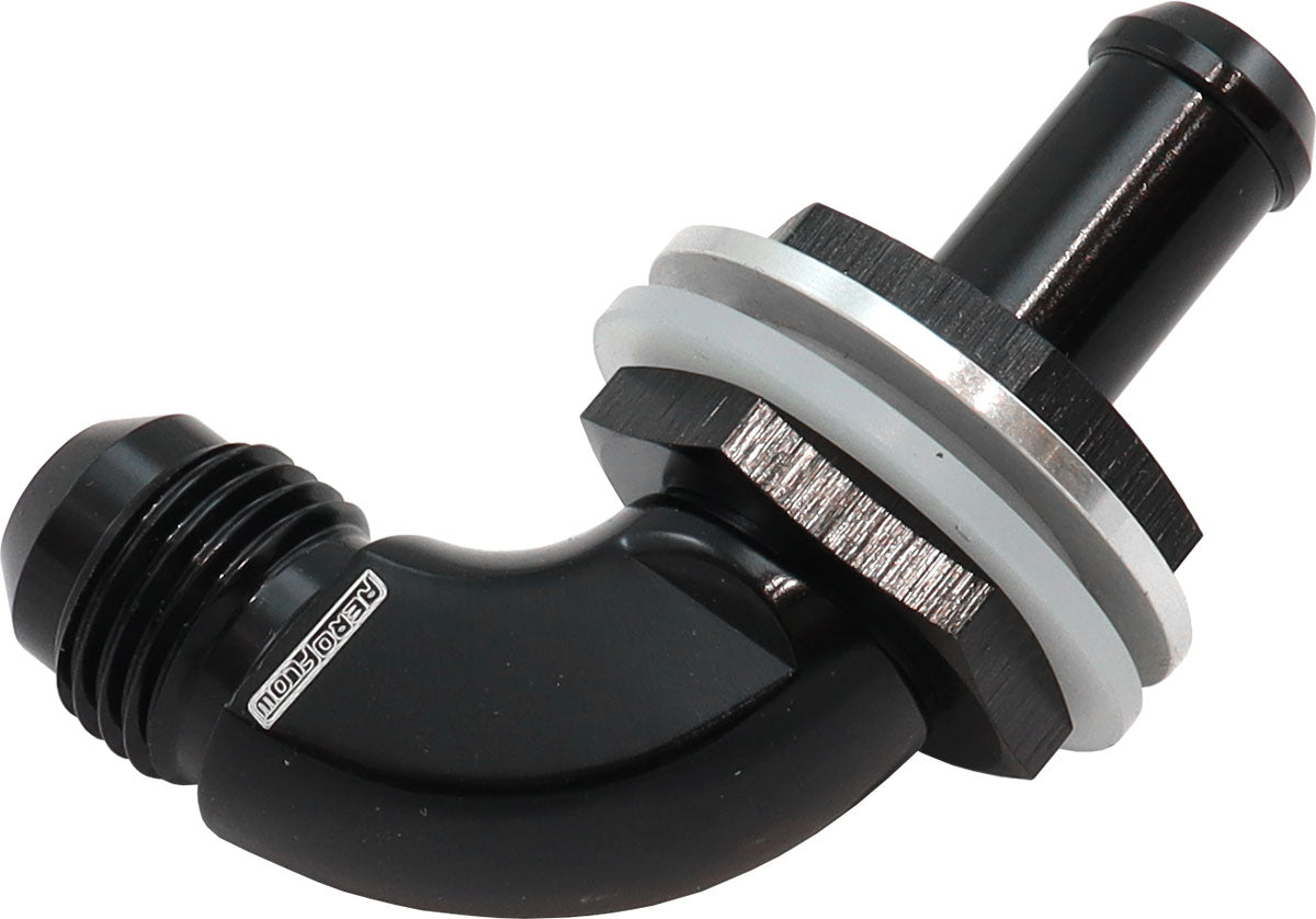 Aeroflow 90 Degree Fuel Cell Bulkhead -6AN to 5/16" Barb - AF937-06-05BLK AF937-06-05BLK
