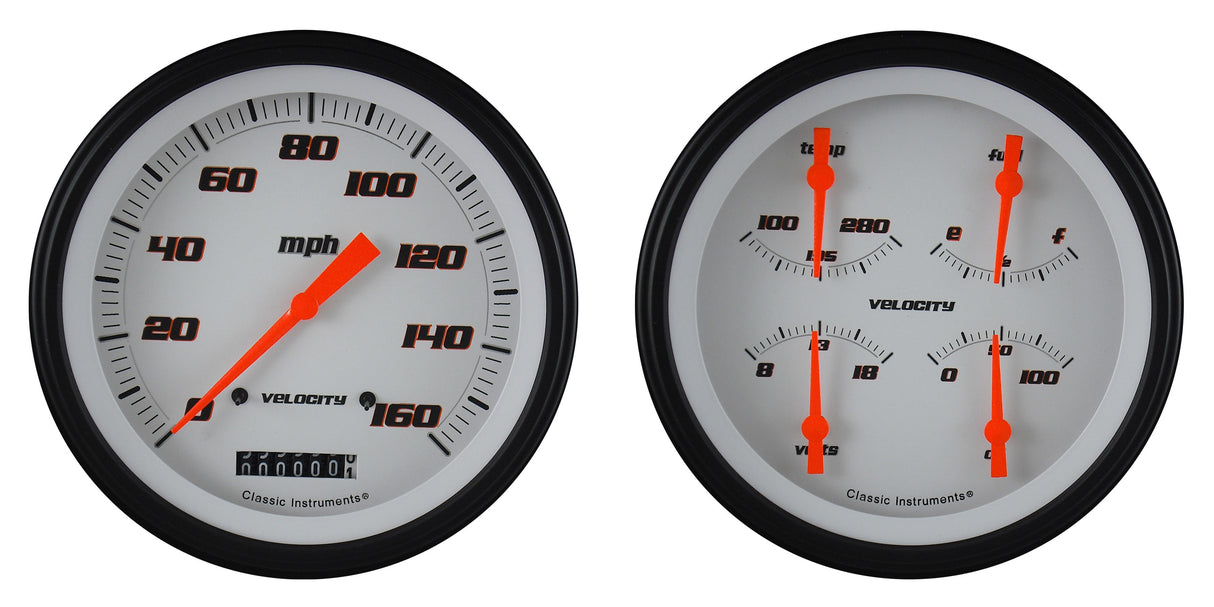 Classic Instruments Velocity White Two Gauge Set - VS52WBLF