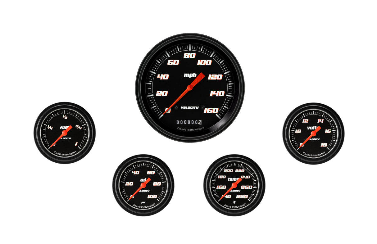 Classic Instruments Velocity Black Five Gauge Set 354 - VS354BBLF
