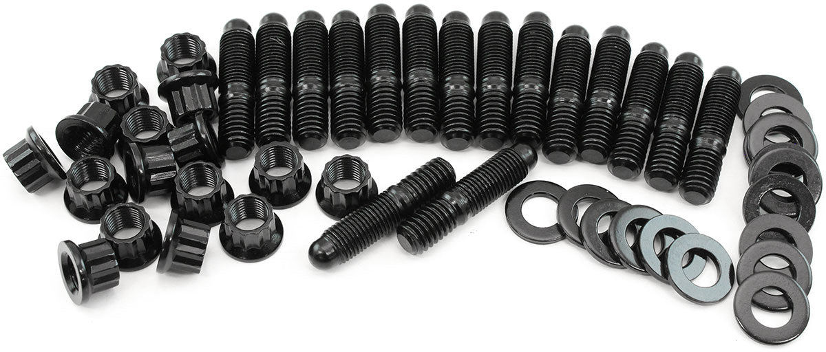 Aeroflow Small & Big Block Chevy Header Stud Kit 3/8" OAL 1.670", Pack of 16 - Black Finish - AF37-1033 AF37-1033