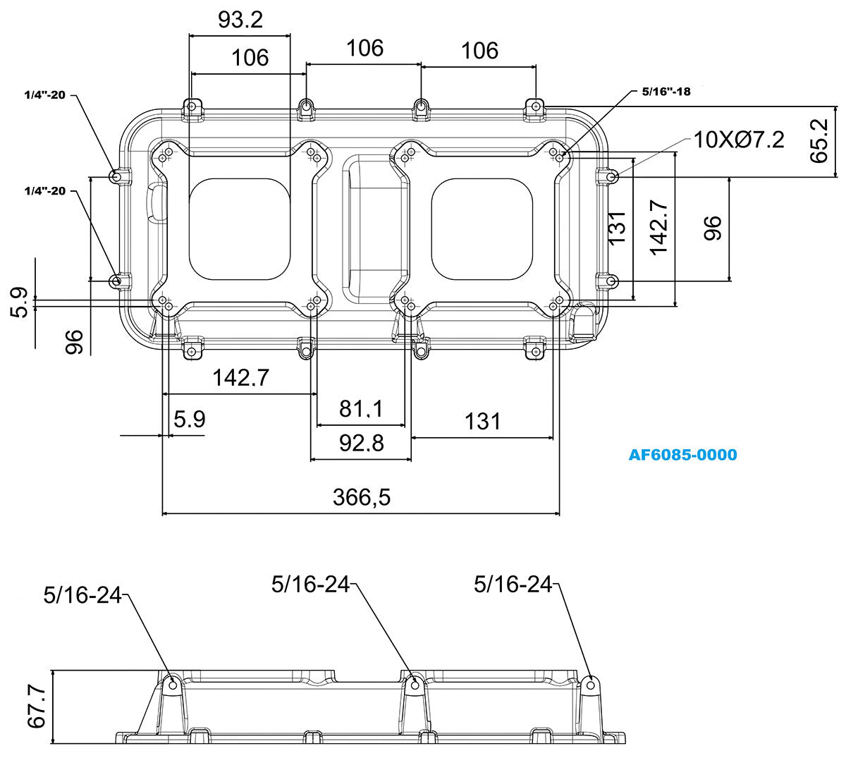 Aeroflow Top Plate with Dual Carburettor Flange, Natural Cast Finish - AF6085-0000