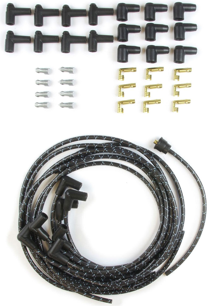 Lokar Vintage Series Ignition Lead Set - Black With Blue Tracers - LK-PW-1005 LK-PW-1005