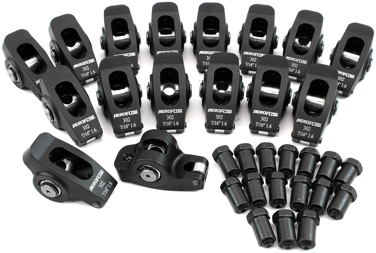 Aeroflow Small Block Ford Windsor 289-351 Aluminium Roller Rocker Set 7/16" Stud Mount, 1.6 Ratio, Set of 16 (AF95-1122) AF95-1122