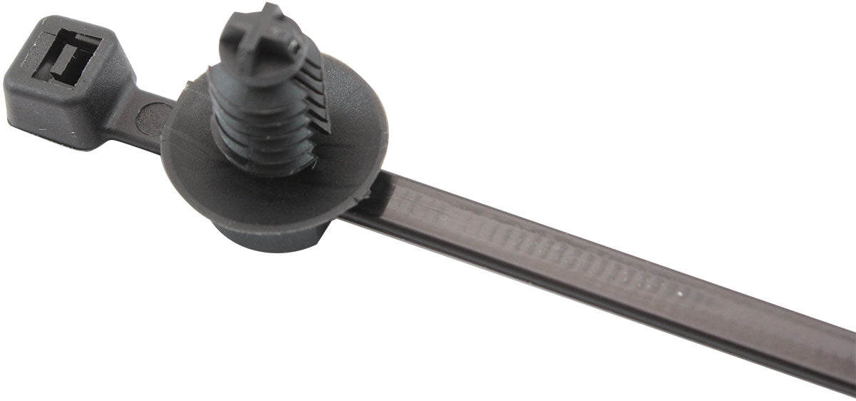 Aeroflow Two Piece Fir Tree Cable Ties 4.8mm Wide x 200mm Long - 100 Pack Nylon 66 Material, Black Colour (AF98-4822-100)
