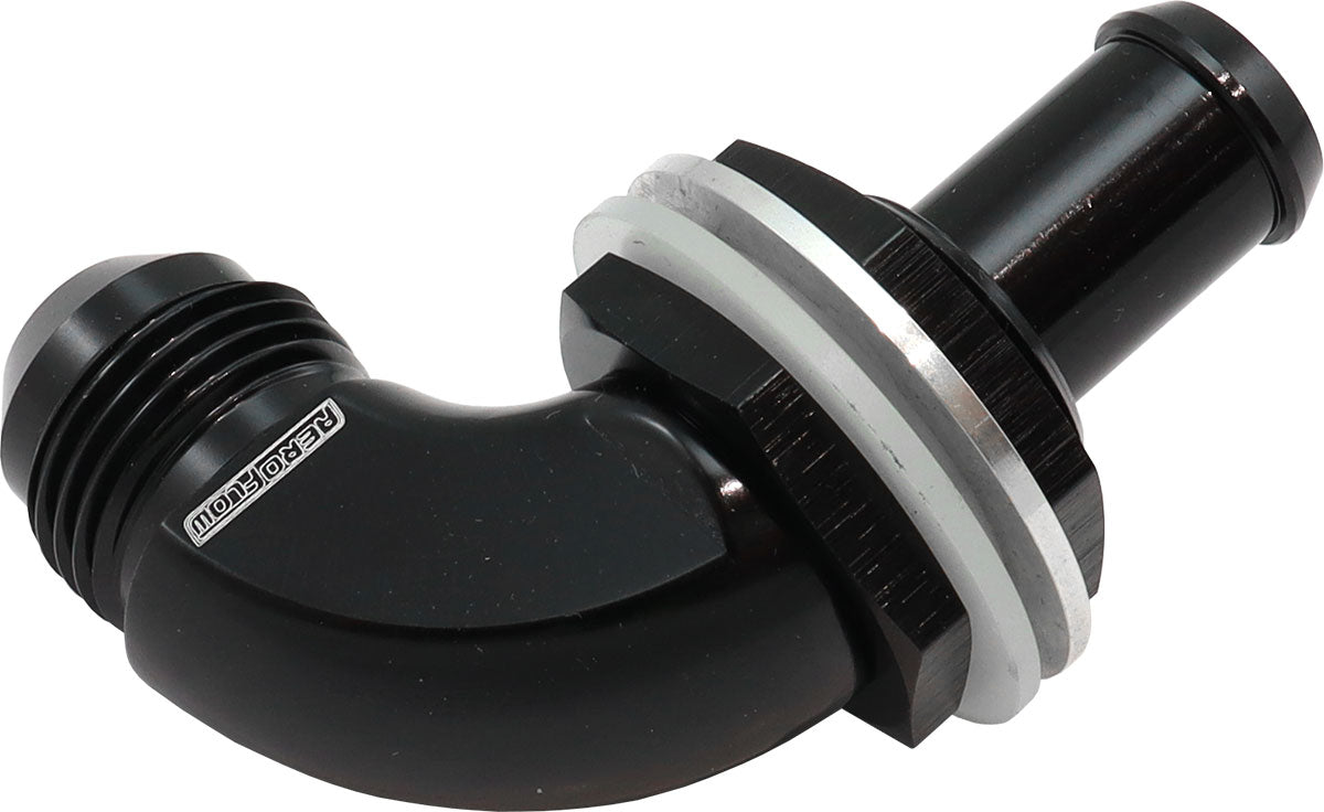 Aeroflow 90 Degree Fuel Cell Bulkhead -8AN to 1/2" Barb - AF937-08-08BLK AF937-08-08BLK