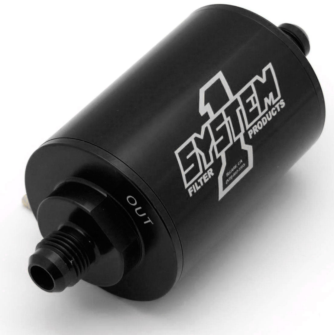 System 1 Short Inline Billet Fuel Filter, Black -8AN Ends, 4" Long,2" Diameter. 35 Micron Element - SY200-201408B SY200-201408B