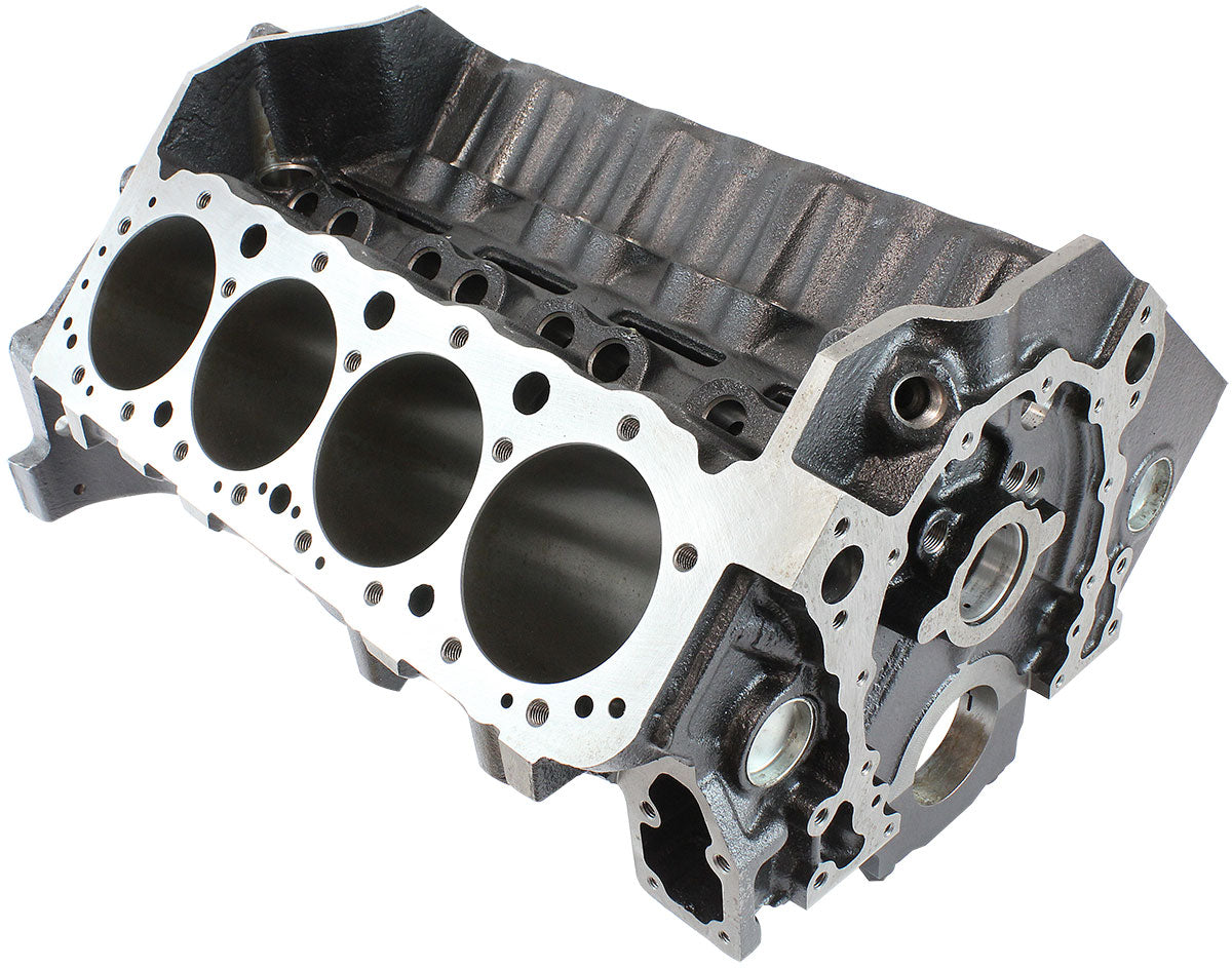 Aeroflow Cast Iron S/B Chev Engine Block, 4.125" Bore 9.025" Deck Height, 350 Mains, 4-Bolt Billet Splayed Caps (AF96-1002) AF96-1002