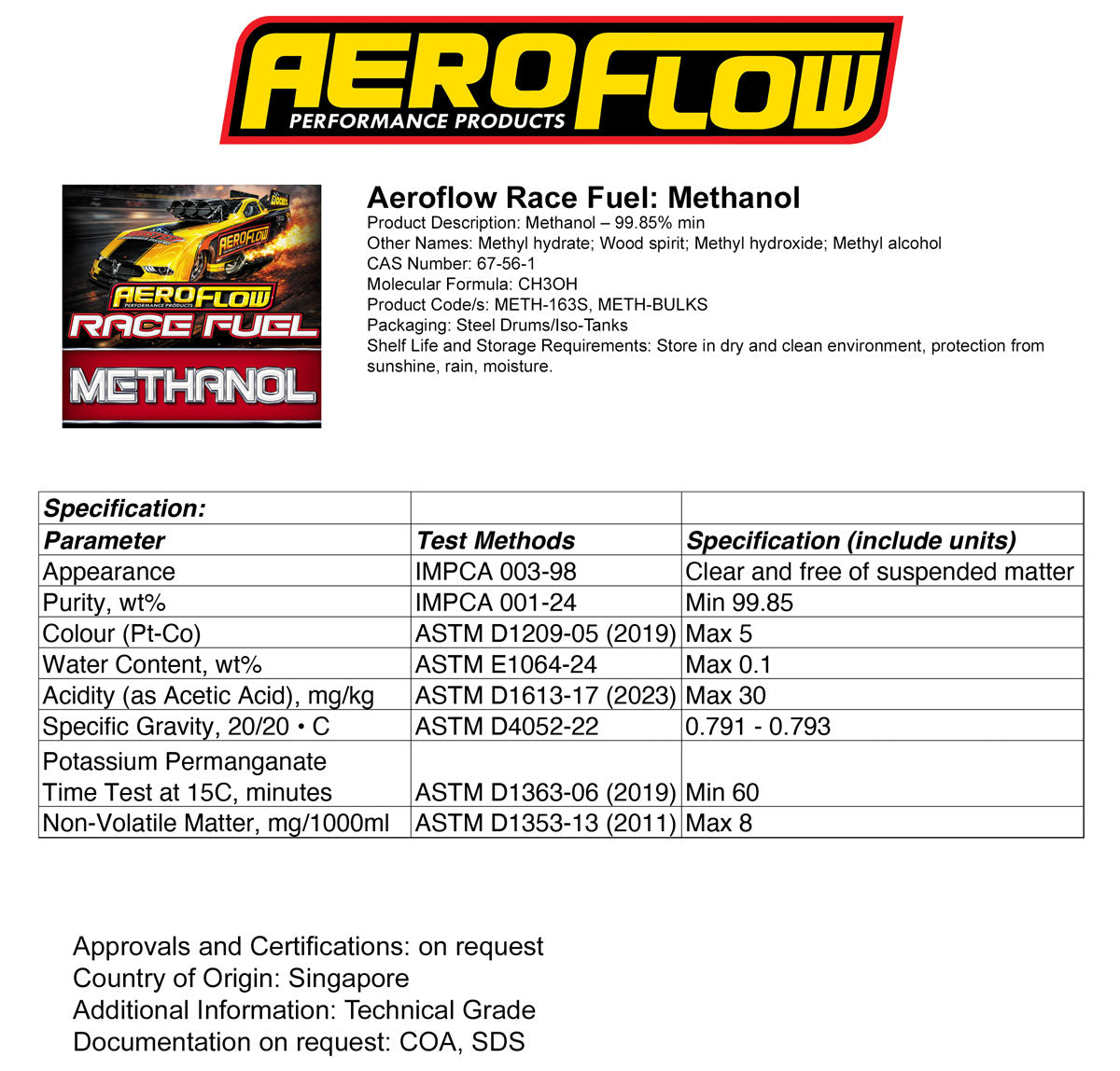 Aeroflow Methanol Racing Fuel - AF81-1200