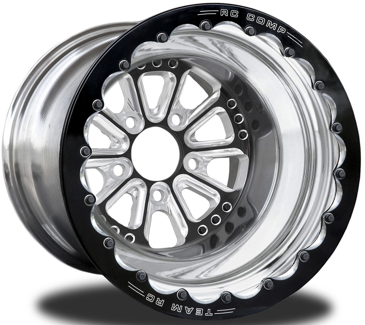 RC Comp Hammer 15" x 10" Wheel, Polished with Black Centre, Single Beadlock - RCCSD40DP1P-03P RCCSD40DP1P-03P