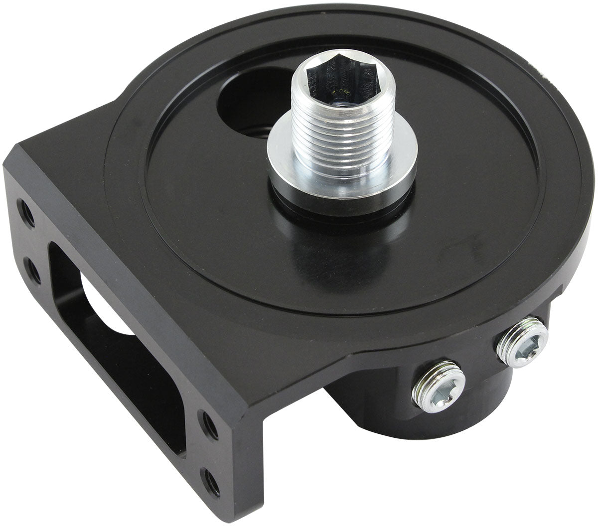 Aeroflow Billet Remote Oil Filter Head -12 ORB Top Entry, Black anodized finish, accepts filter with 13/16"-16 thread (AF64-2275)