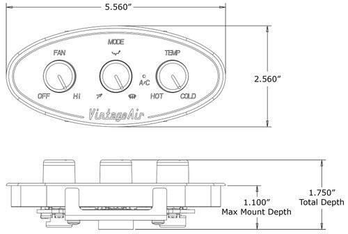Vintage Air Streamline Oval Control Panel, Black - VA490755