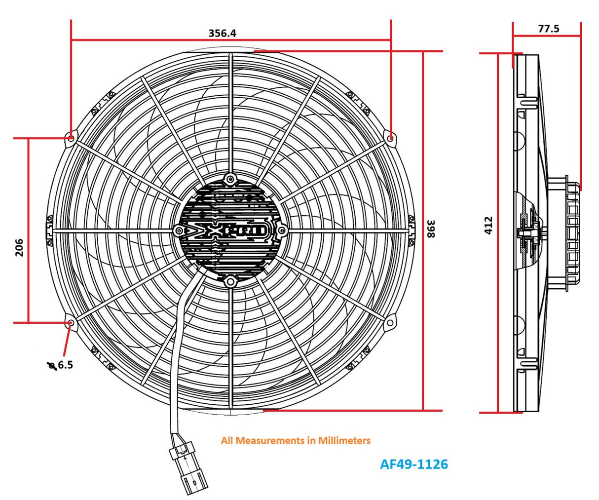 Aeroflow 16" Brushless Electric Fan with Curved Blades 3,300 CFM Rating. Non Reversable (AF49-1126)