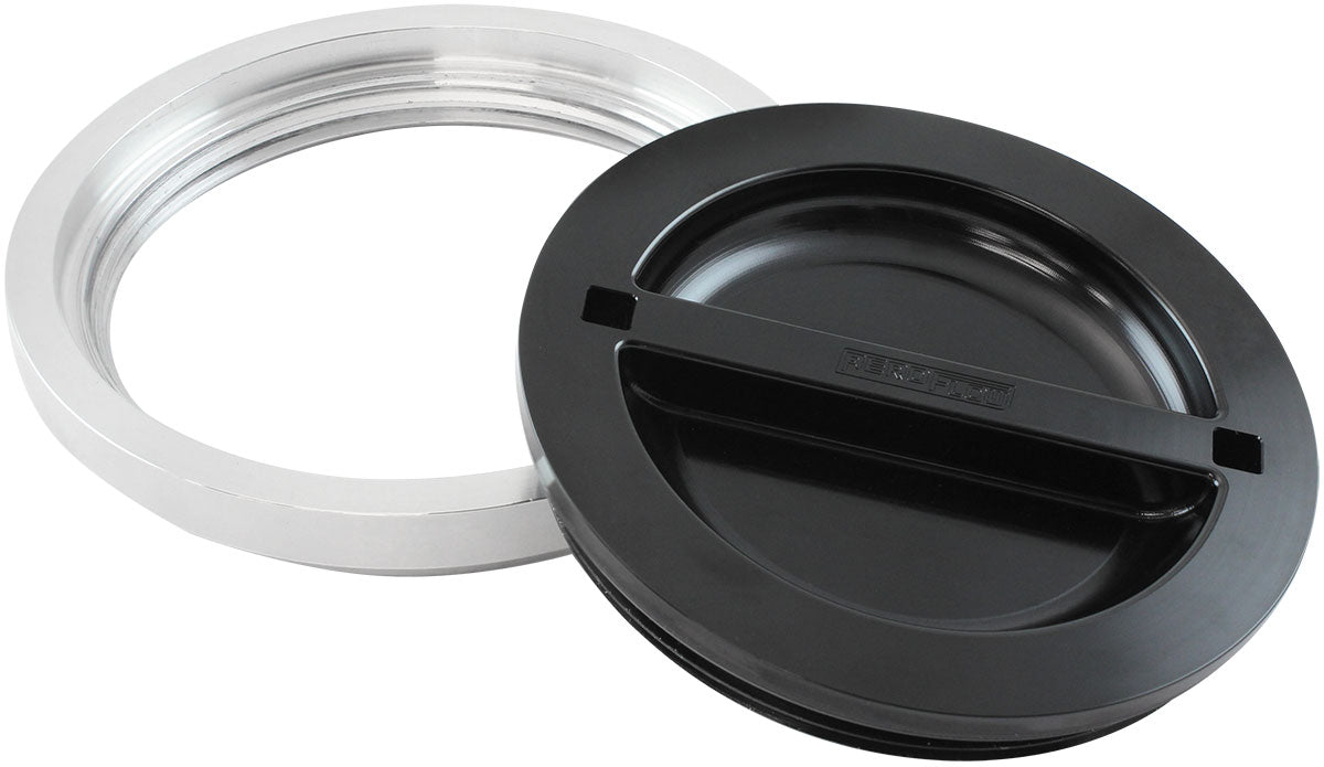 Aeroflow Flush Mount 6" Billet Aluminium Filler Black Cap & Bung for Ice Box 6" Female Alloy weld-on Bung (AF464-96BLK) AF464-96BLK