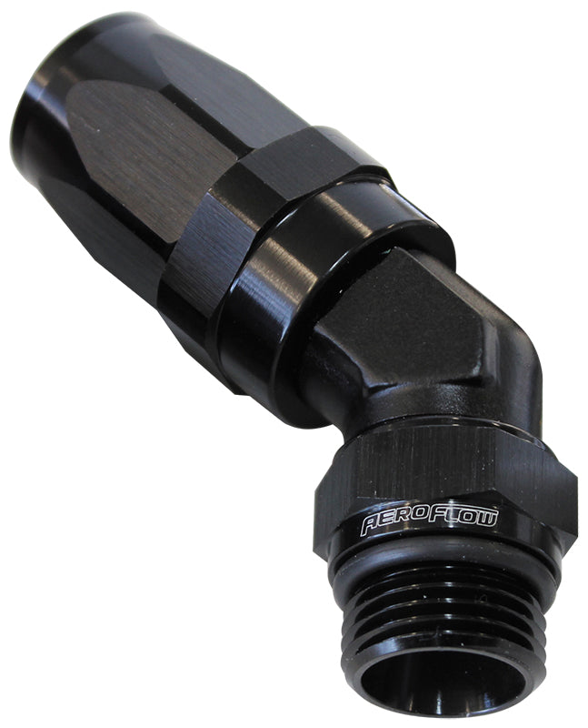 Aeroflow ORB Taper Swivel 45? Hose End -6 ORB to -6AN - AF844-06-06BLK AF844-06-06BLK