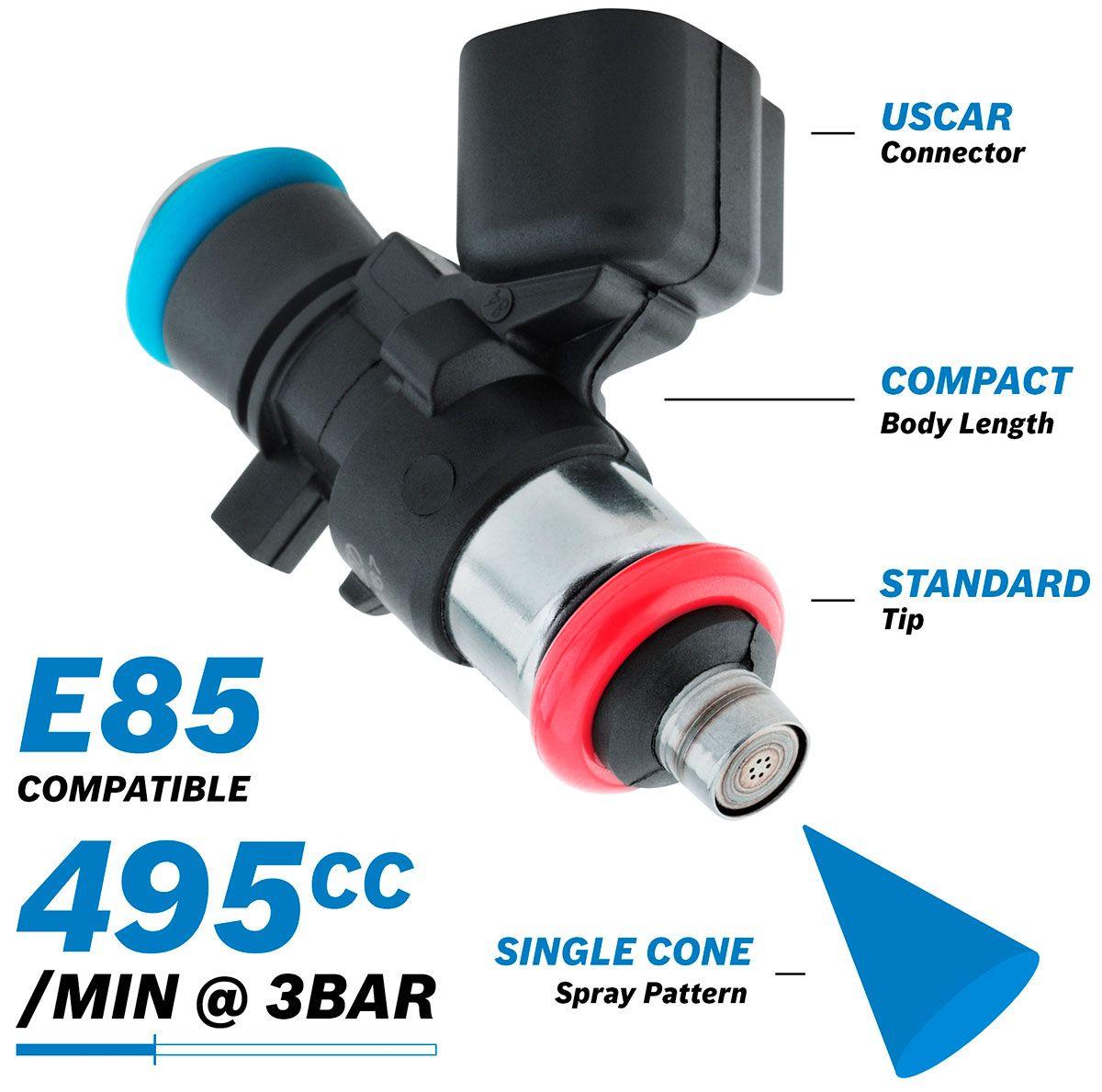 Aeroflow Bosch Motorsport 495cc EV14 Short USCAR Fuel Injector (AF49-1900)