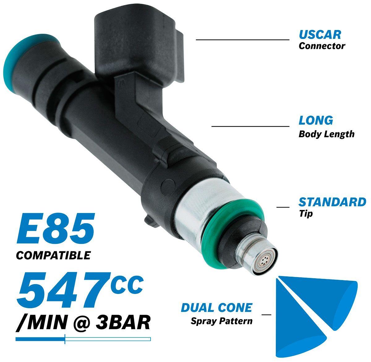 Aeroflow Bosch Motorsport 547cc EV14 Long USCAR Fuel Injector (AF49-1901)