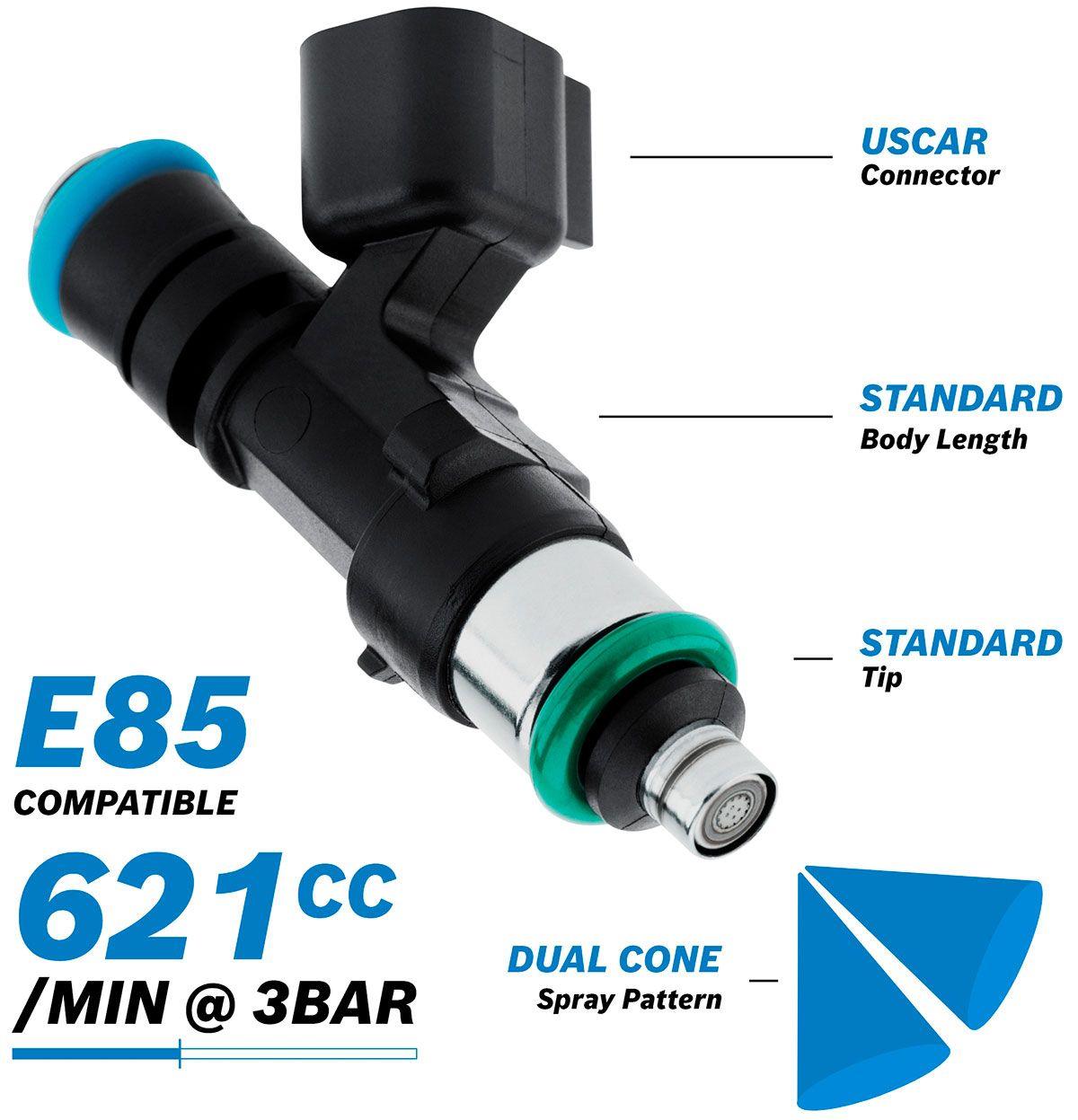 Aeroflow Bosch Motorsport 621cc EV14 Medium USCAR Fuel Injector (AF49-1903)