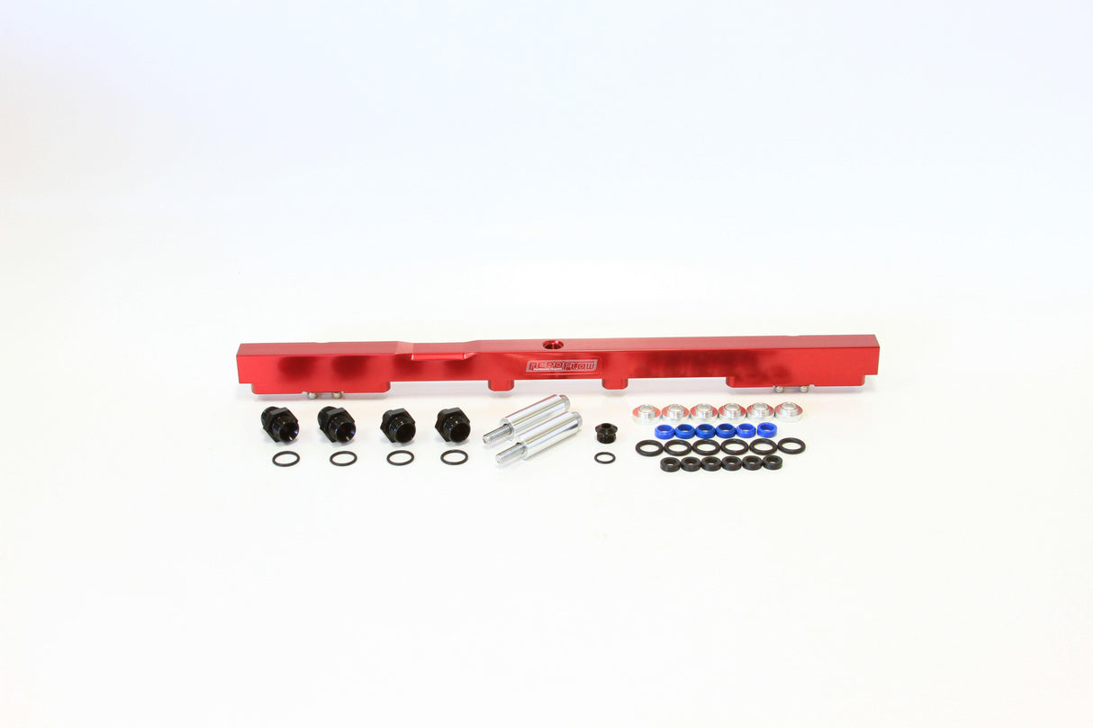 Aeroflow Toyota 2JZ Non-VVTI Billet EFI Fuel Rail - Red (AF64-2059R) AF64-2059R