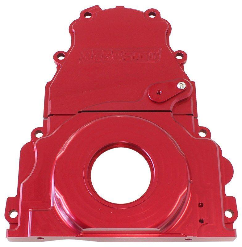 Aeroflow GM LS 2-Piece Billet Timing Cover - Red Finish (AF64-4361R) AF64-4361R