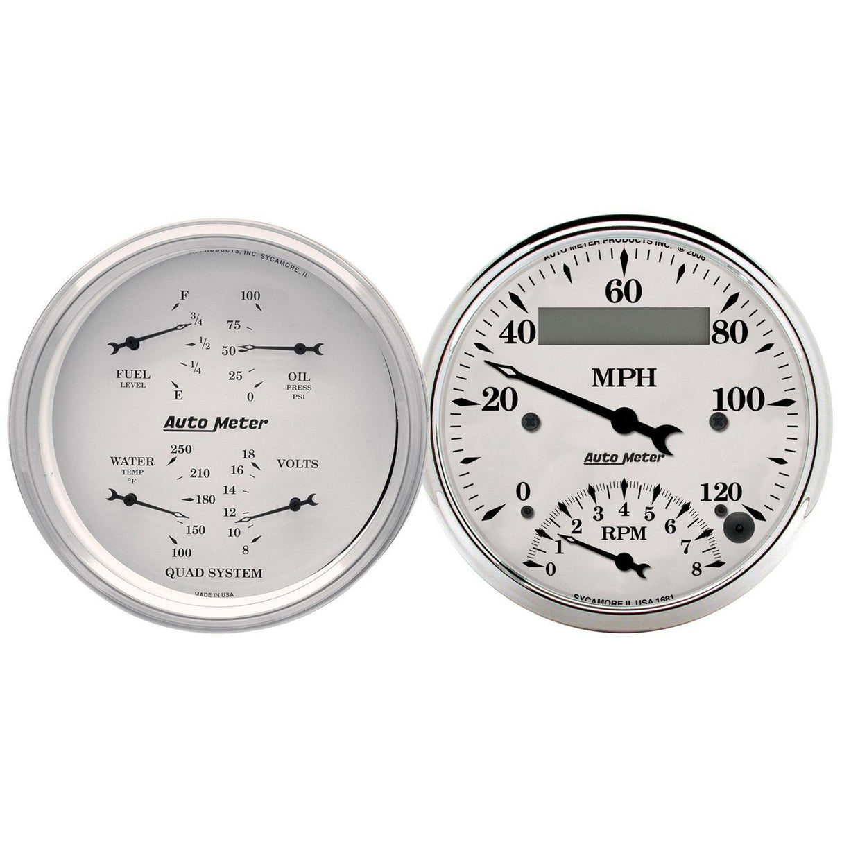 AutoMeter Old Tyme White Quad Gauge Tach/Speedometer (AU1620) AU1620
