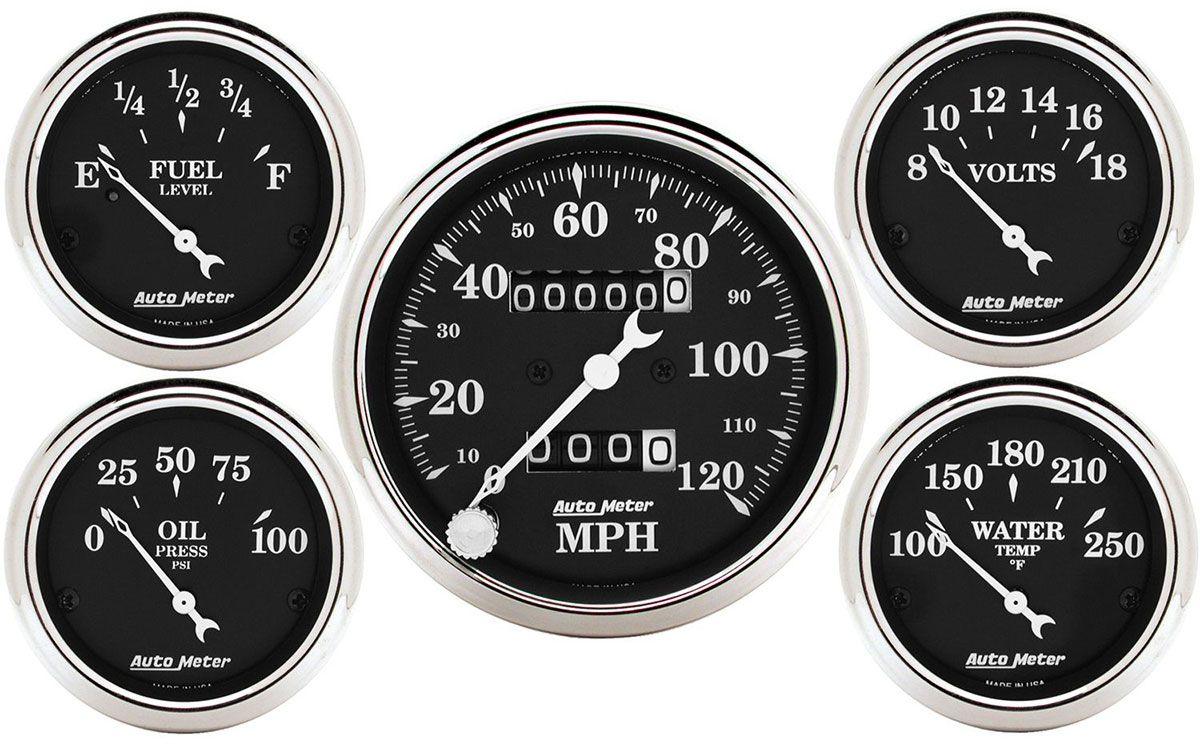 AutoMeter Old Tyme Black Series 5-Gauge Kit (AU1708) AU1708