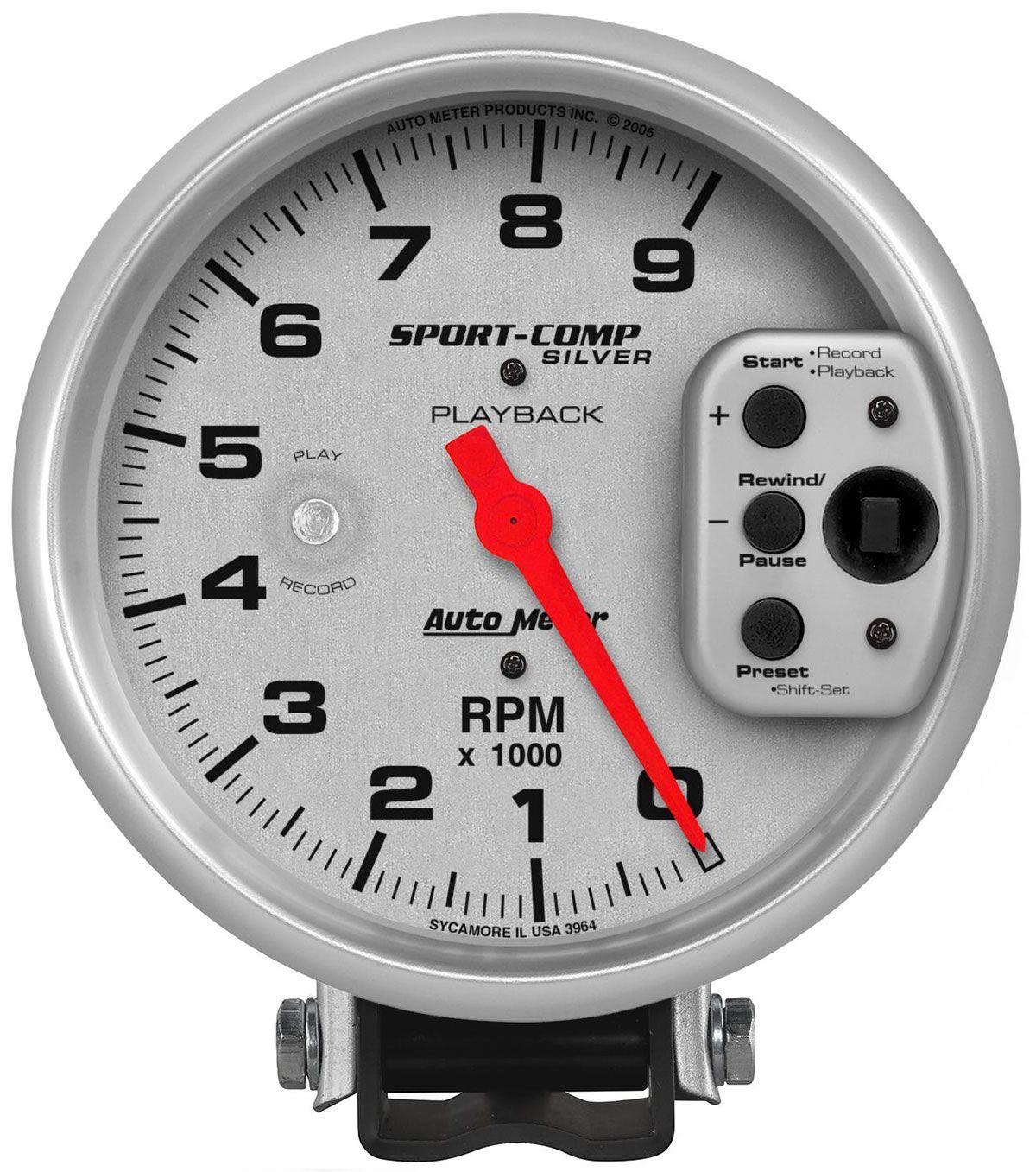 AutoMeter Ultra-Lite Sport-Comp Silver Playback Tachometer (AU3964) AU3964