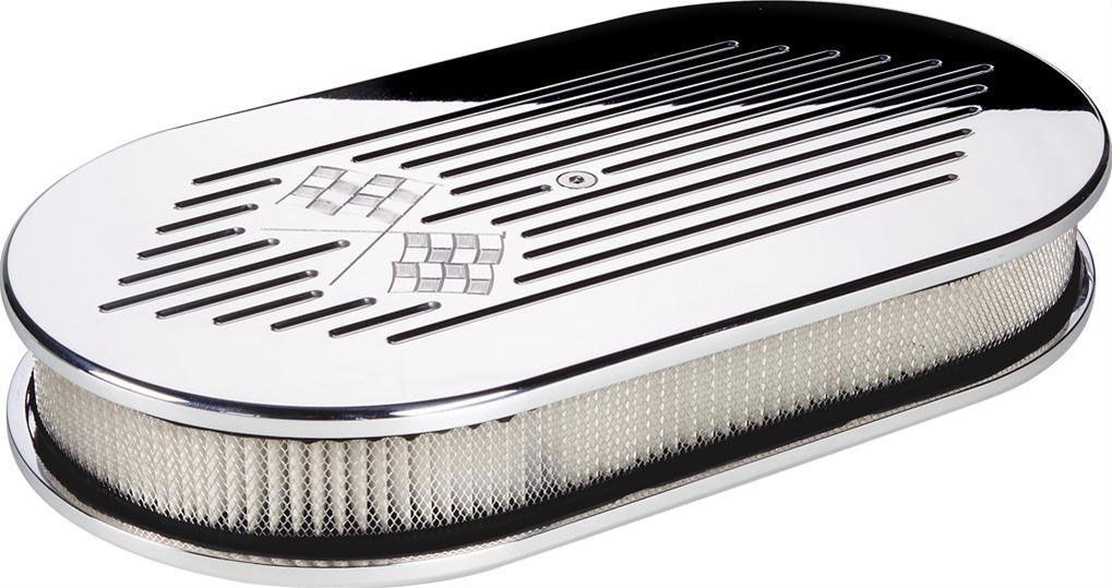 Billet Specialties Polished Aluminium Large Oval Air Cleaner Assembly - Cross Flags (BS15427) BS15427