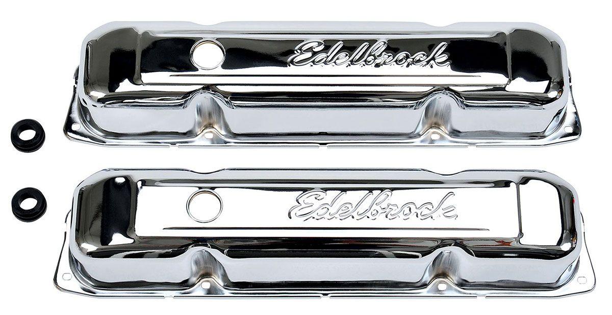 Edelbrock CHROME VALVE COVERS, 383-440 W/LOGO, CHRYSLER EDELBROCK - 4491 (ED4491)