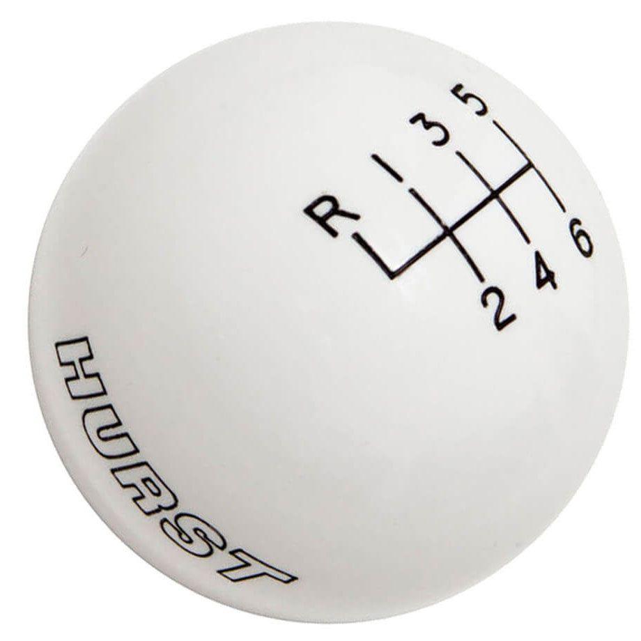 Hurst Shift Knobs, Classic, Round Style, Plastic, White, Manual 6-speed/ Logo, Thread On M12 x 1.25mm Attachment, Manual, For Ford, Each (HU1630225) HU1630225