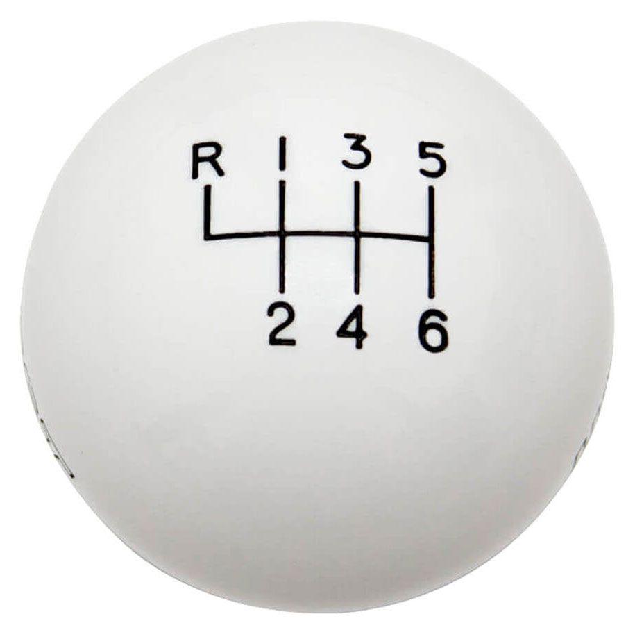 Hurst Shift Knobs, Classic, Round Style, Plastic, White, Manual 6-speed/ Logo, Thread On M12 x 1.25mm Attachment, Manual, For Ford, Each (HU1630225)