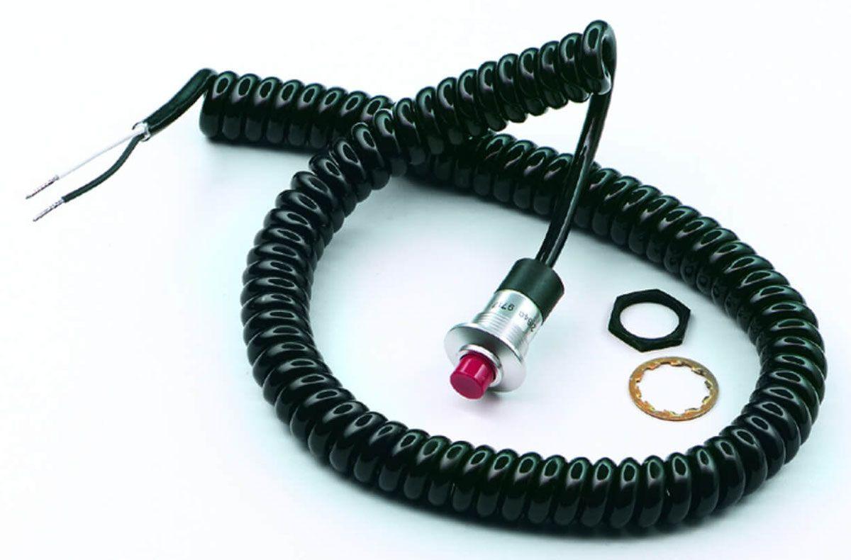 Hurst Switch, Push Button, Momentary, Launch, Nitrous, Trans-Brake, Plastic, Red, 10 Amps, with Spiral Cord, Each (HU2483880) HU2483880