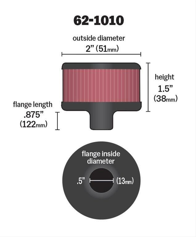 K&N Push-In Vent Filter 2 OD x 1-1/2 H (KN62-1010)
