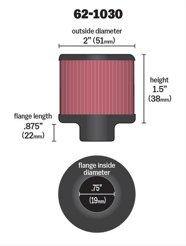 K&N Push-In Vent Filter 2 OD x 1-1/2 H (KN62-1030)