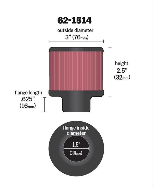 K&N Clamp-On Vent Filter 3 OD x 2-1/2 H (KN62-1514)